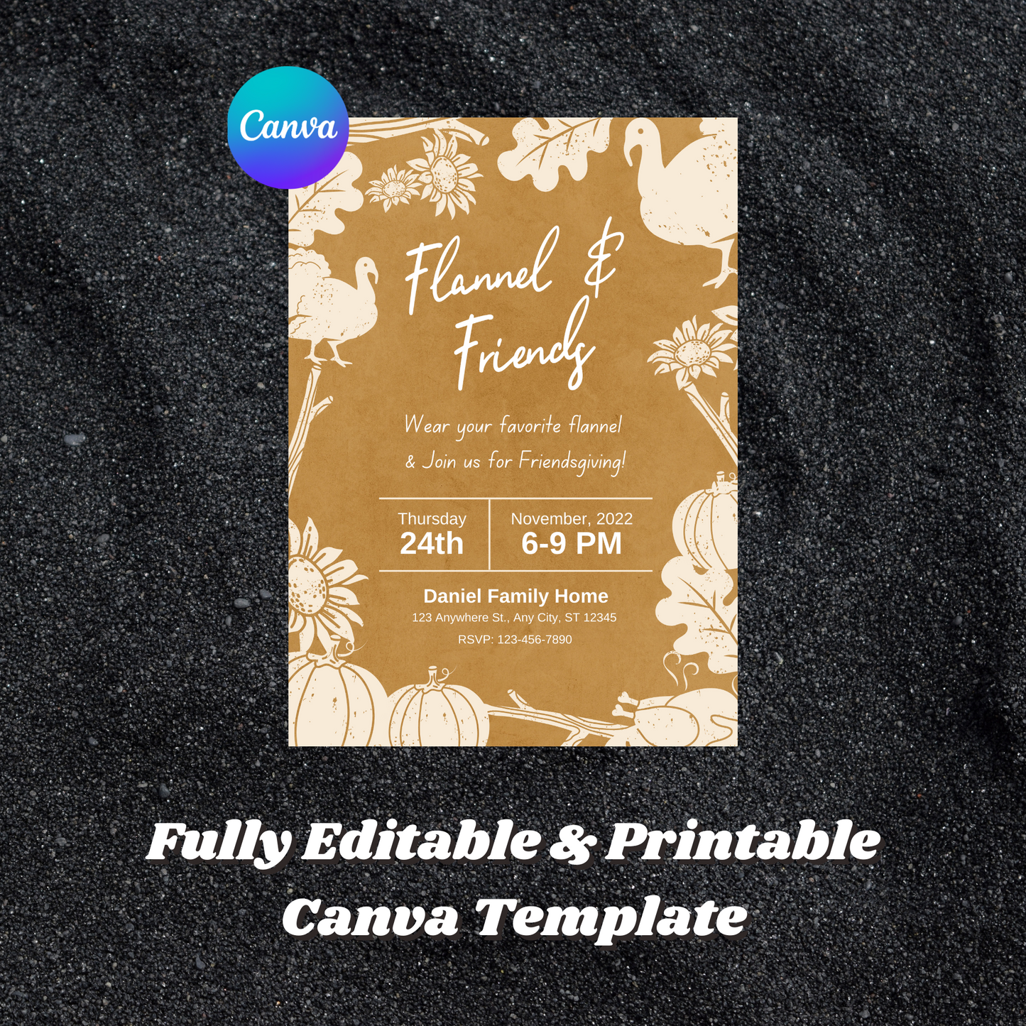 Flannel and Friends Friendsgiving Invitation Template | Flannel Thanksgiving Invite