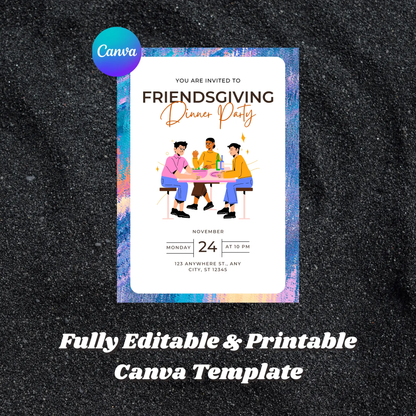 Friendsgiving Dinner Party Invitation Template | Thanksgiving Invite - CreativeRino