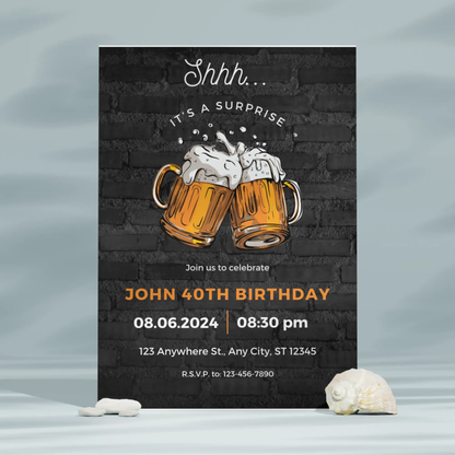 Beer Surprise Birthday Party Invitation Template - CreativeRino