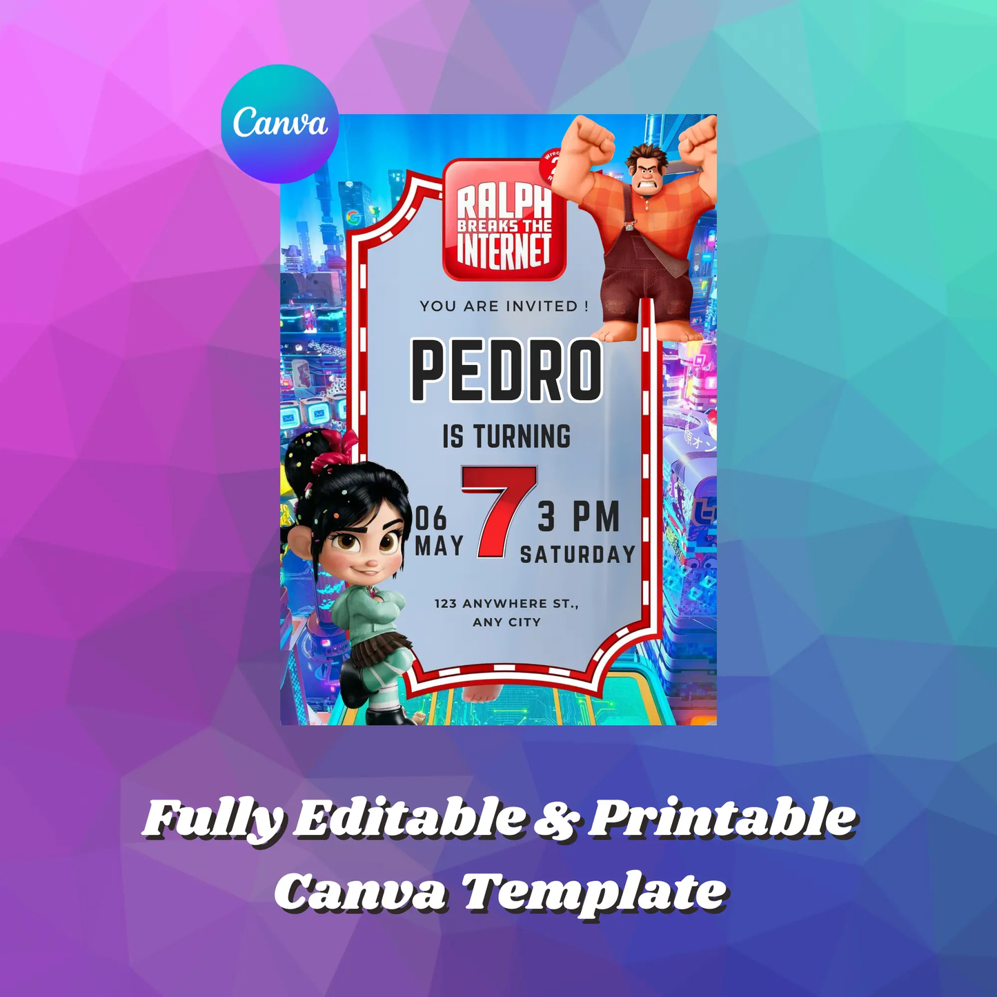 Ralph Break the Internet Birthday Invitation Template - CreativeRino