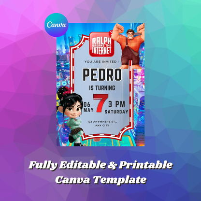 Ralph Break the Internet Birthday Invitation Template - CreativeRino