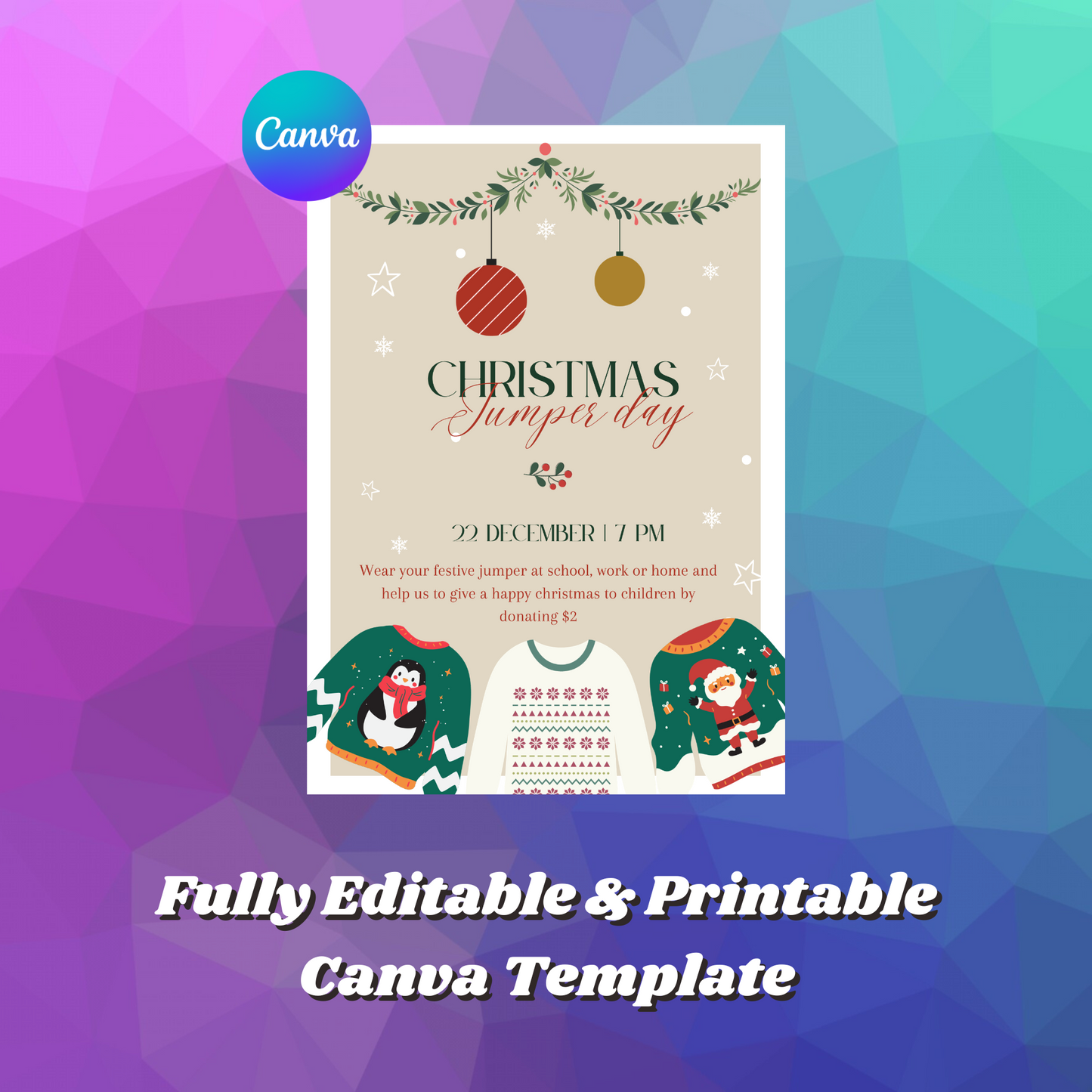 Christmas Jumper Day Invitation Template | Ugly Sweater Christmas Party Invite