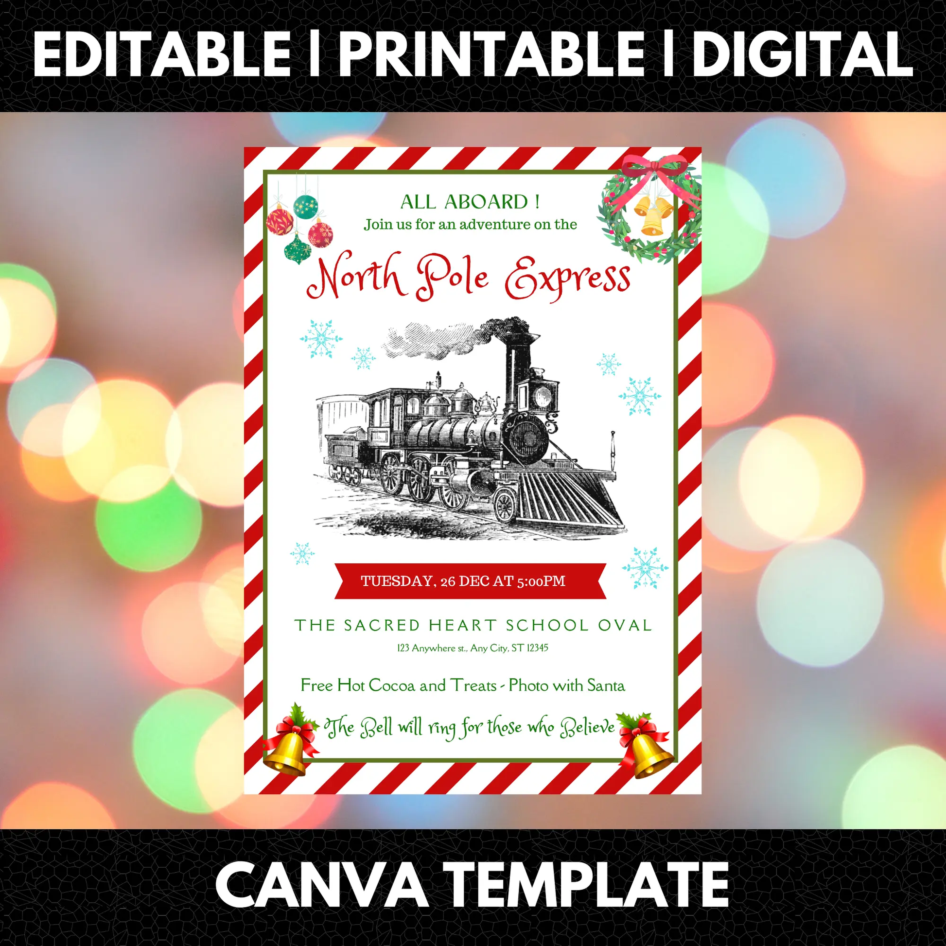 Christmas North Pole Express Train Invitation Flyer Template - CreativeRino