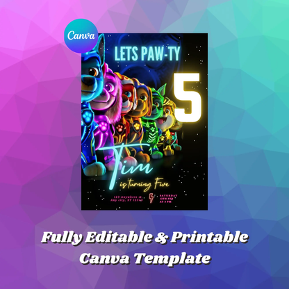 Paw Patrol Mighty Pups Birthday Invitation Template - CreativeRino