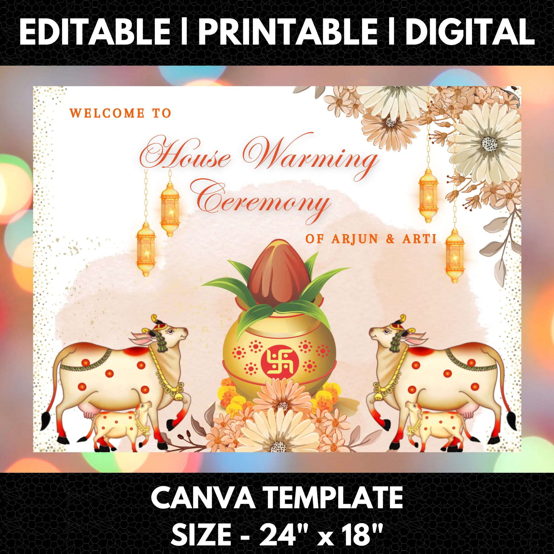 Gruhapravesham Welcome Sign Template | Indian Housewarming Welcome Sign - CreativeRino