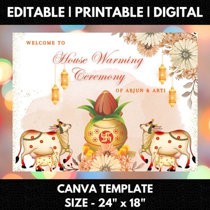 Gruhapravesham Welcome Sign Template | Indian Housewarming Welcome Sign - CreativeRino