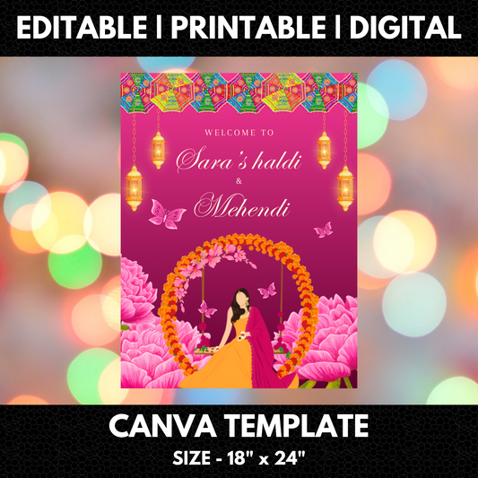 Mehndi Sign Template | Indian Wedding Welcome Sign