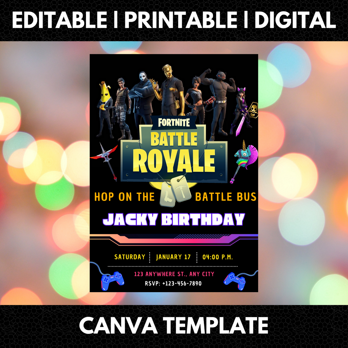 Fortnite Battle Royale Birthday Invitation Template - CreativeRino