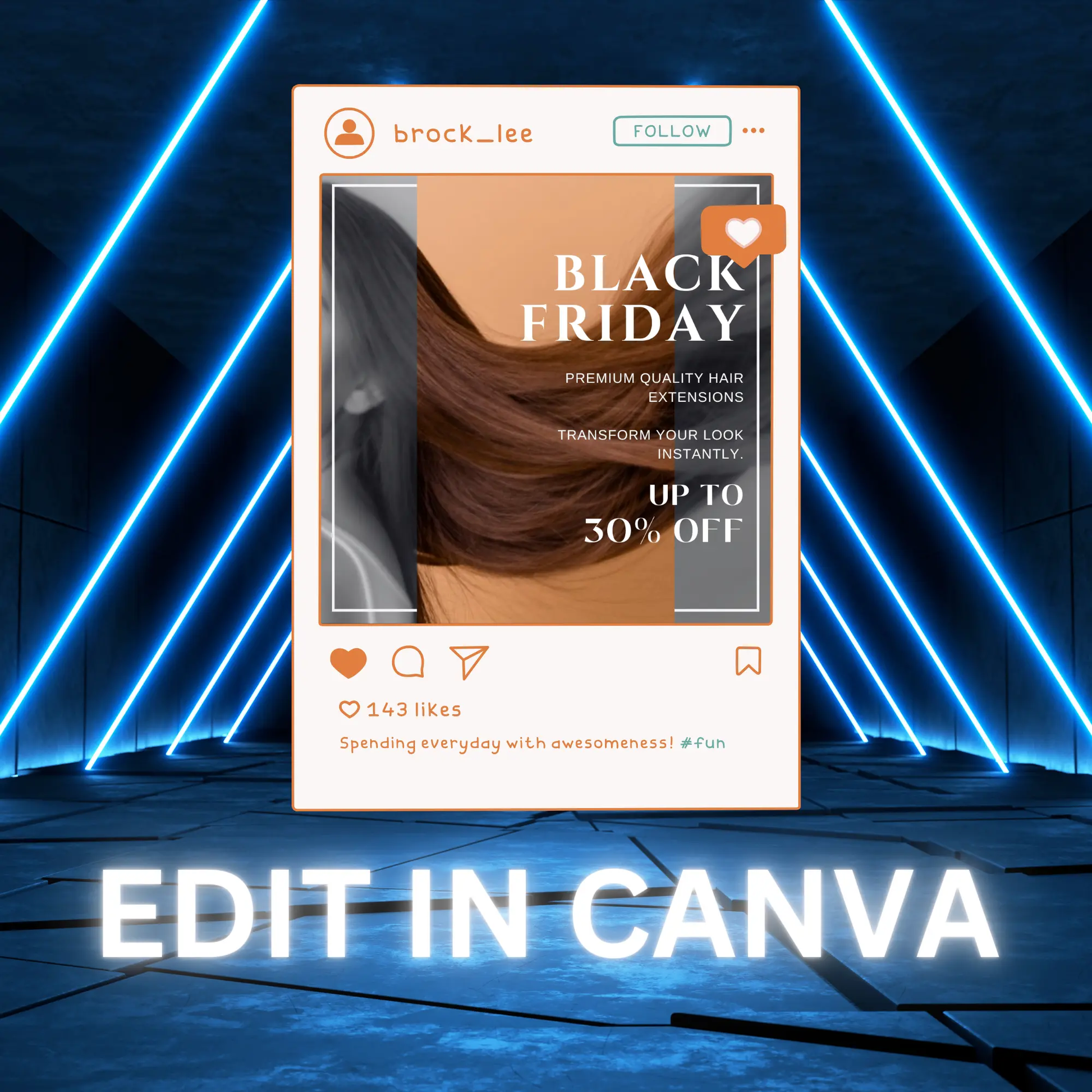 Black Friday Hair Extension Post Template | Social Media Flyer - CreativeRino