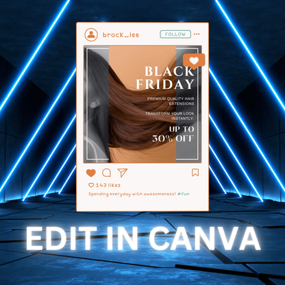 Black Friday Hair Extension Post Template | Social Media Flyer - CreativeRino