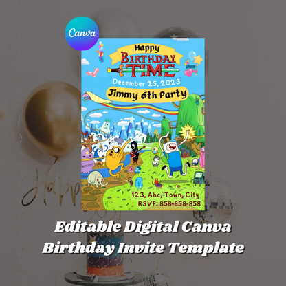 Adventure Time Birthday Invitation Template - CreativeRino