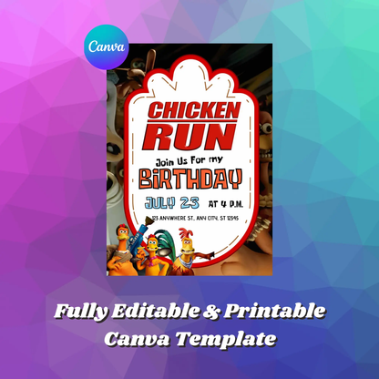 Chicken Run Birthday Invitation Template - CreativeRino