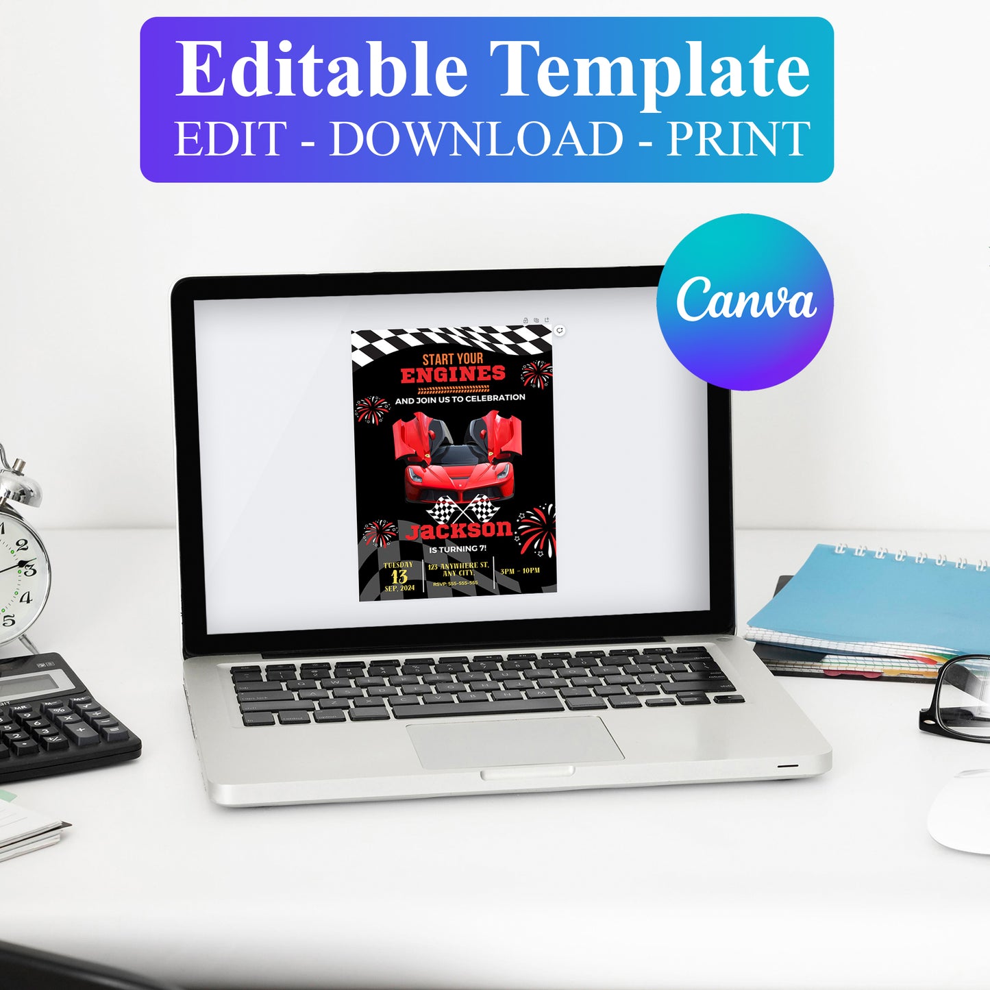 Ferrari Sport Race Car Birthday Invitation Template - CreativeRino