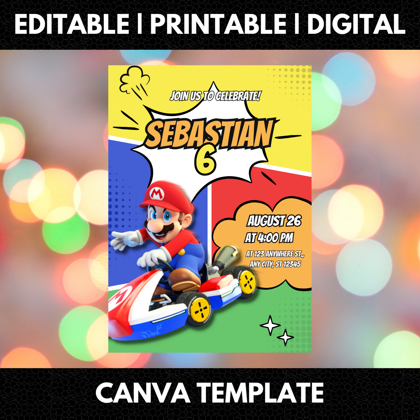 Mario Kart Birthday Invitation Template