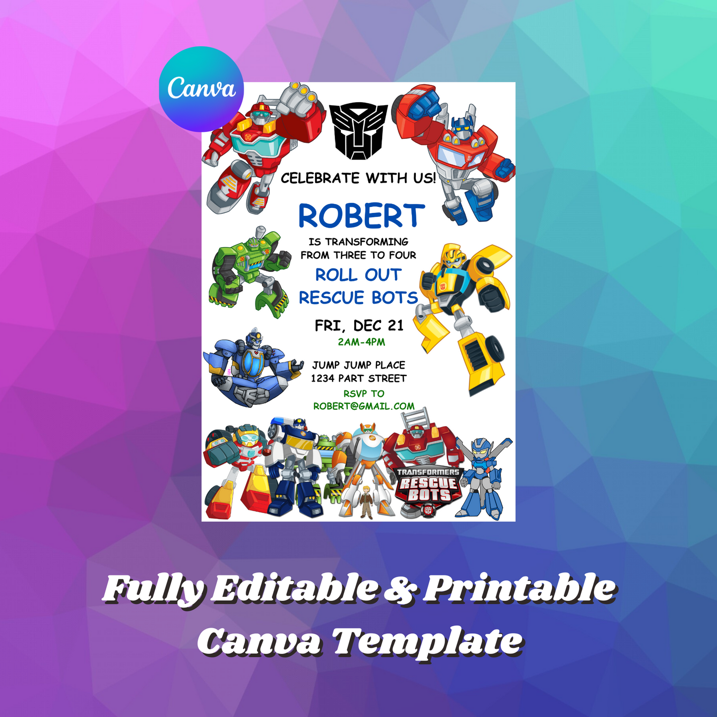 Rescue Bots Transformer Birthday Invitation Template