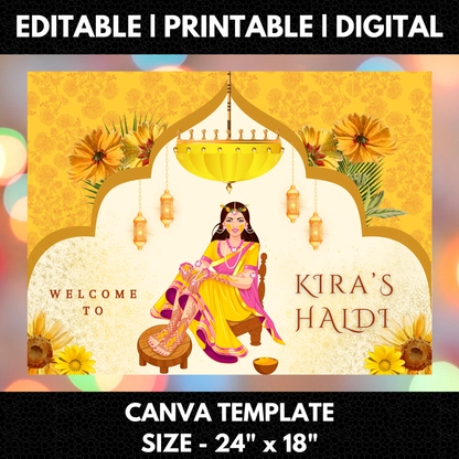 Maiyan Pithi Haldi Sign Template | Indian Wedding Welcome Sign - CreativeRino