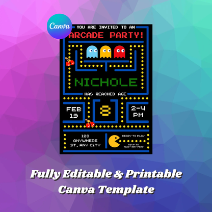 Pac Man Birthday Invitation Template - CreativeRino