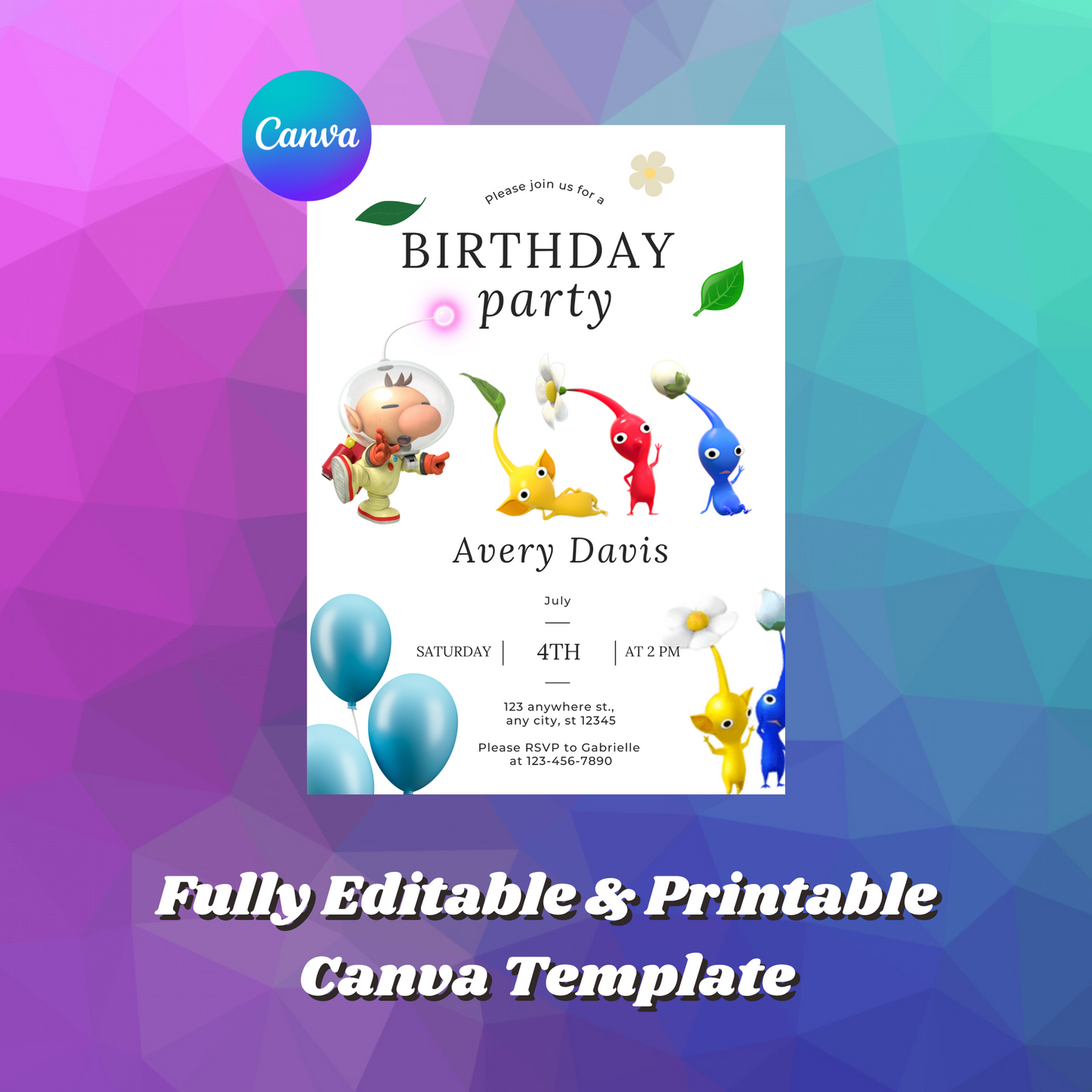 Pikmin Birthday Invitation Template