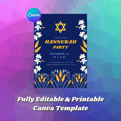 Hanukkah Invitation Template | Hanukkah Celebration Party Invite - CreativeRino
