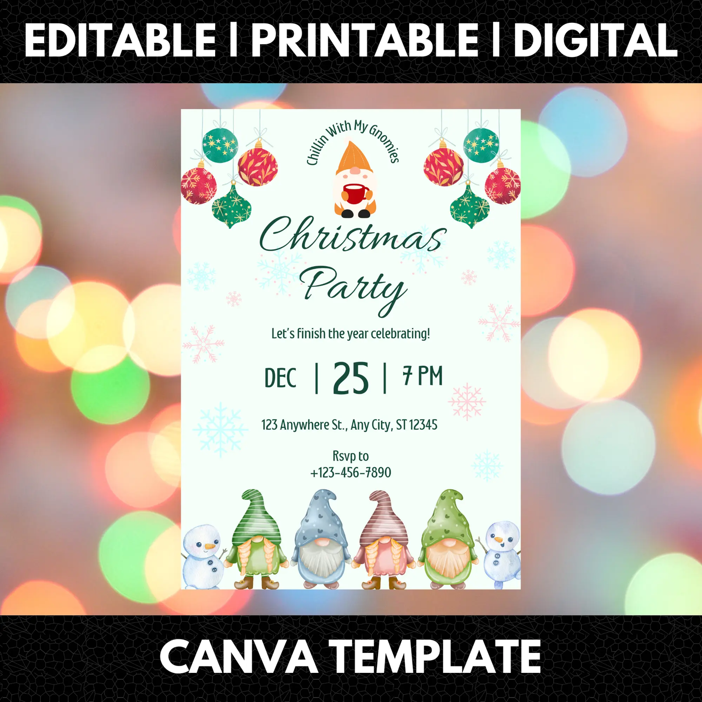 Gnome Christmas Party Invitation Template - CreativeRino