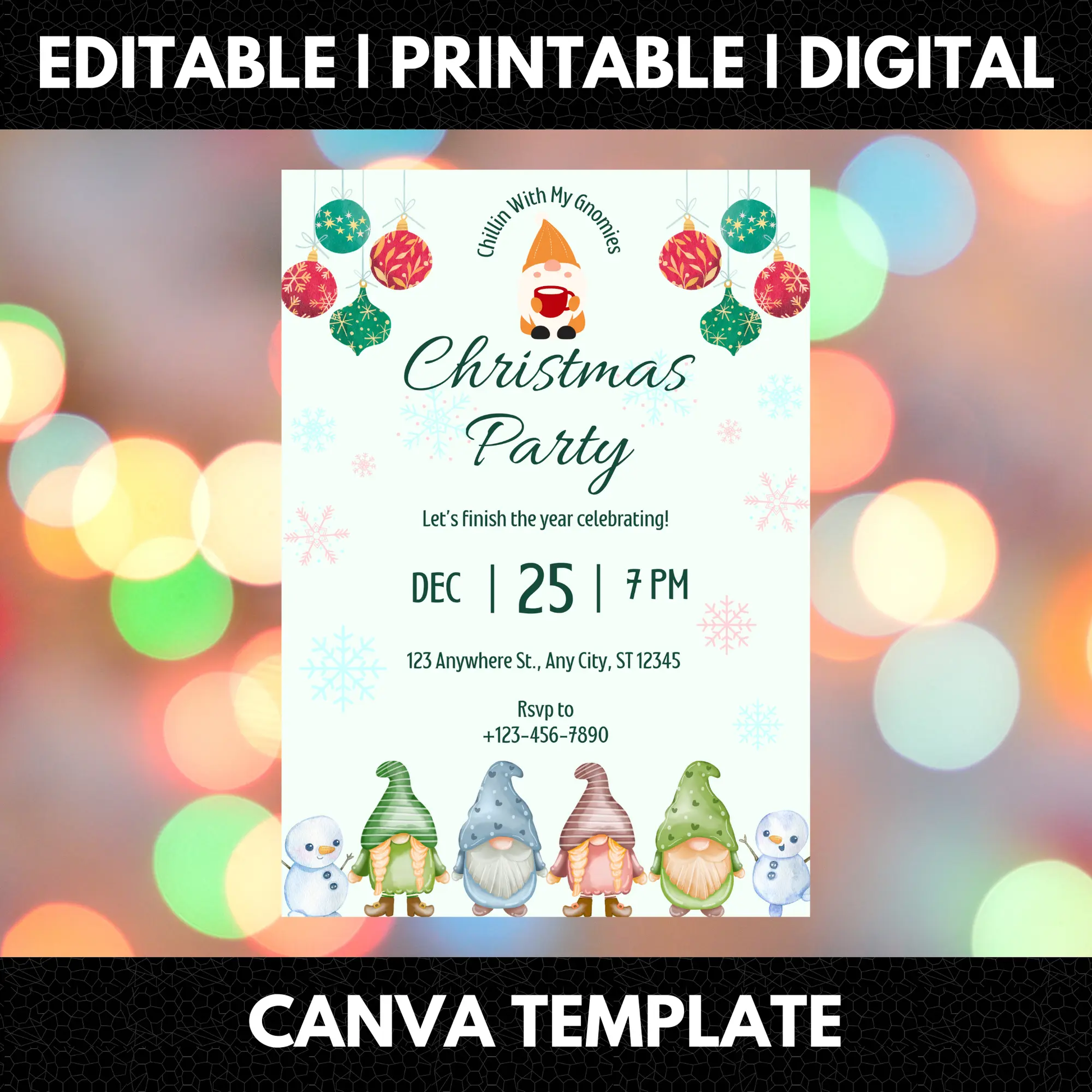 Gnome Christmas Party Invitation Template - CreativeRino