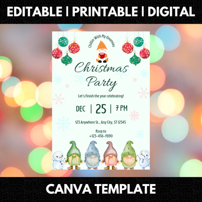 Gnome Christmas Party Invitation Template - CreativeRino