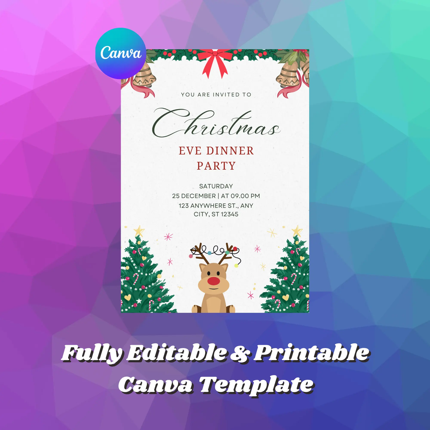 Christmas Eve Dinner Party Invite Template - CreativeRino