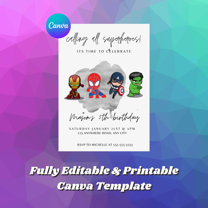 Marvel Avengers Birthday Invitation Template | Superhero Birthday Invite - CreativeRino