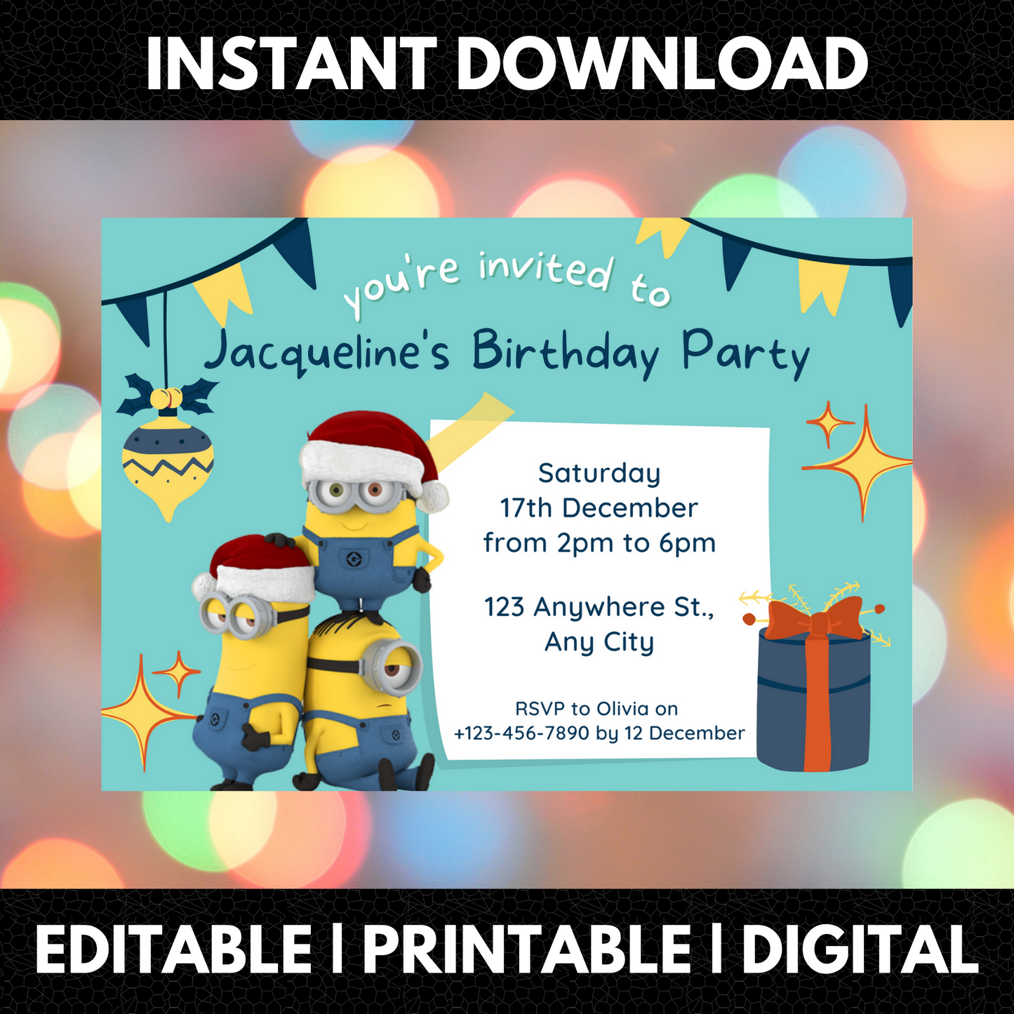 Minions Christmas Birthday Invitation Template