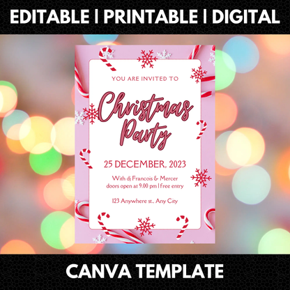 Peppermint Christmas Party Invitation Template - CreativeRino