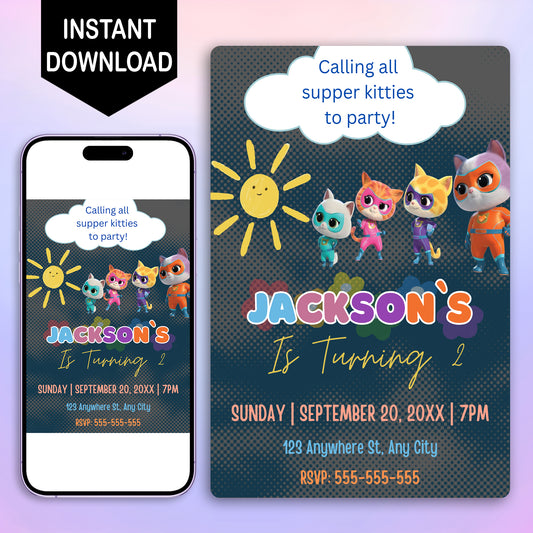 Superkitties Birthday Invitation Template