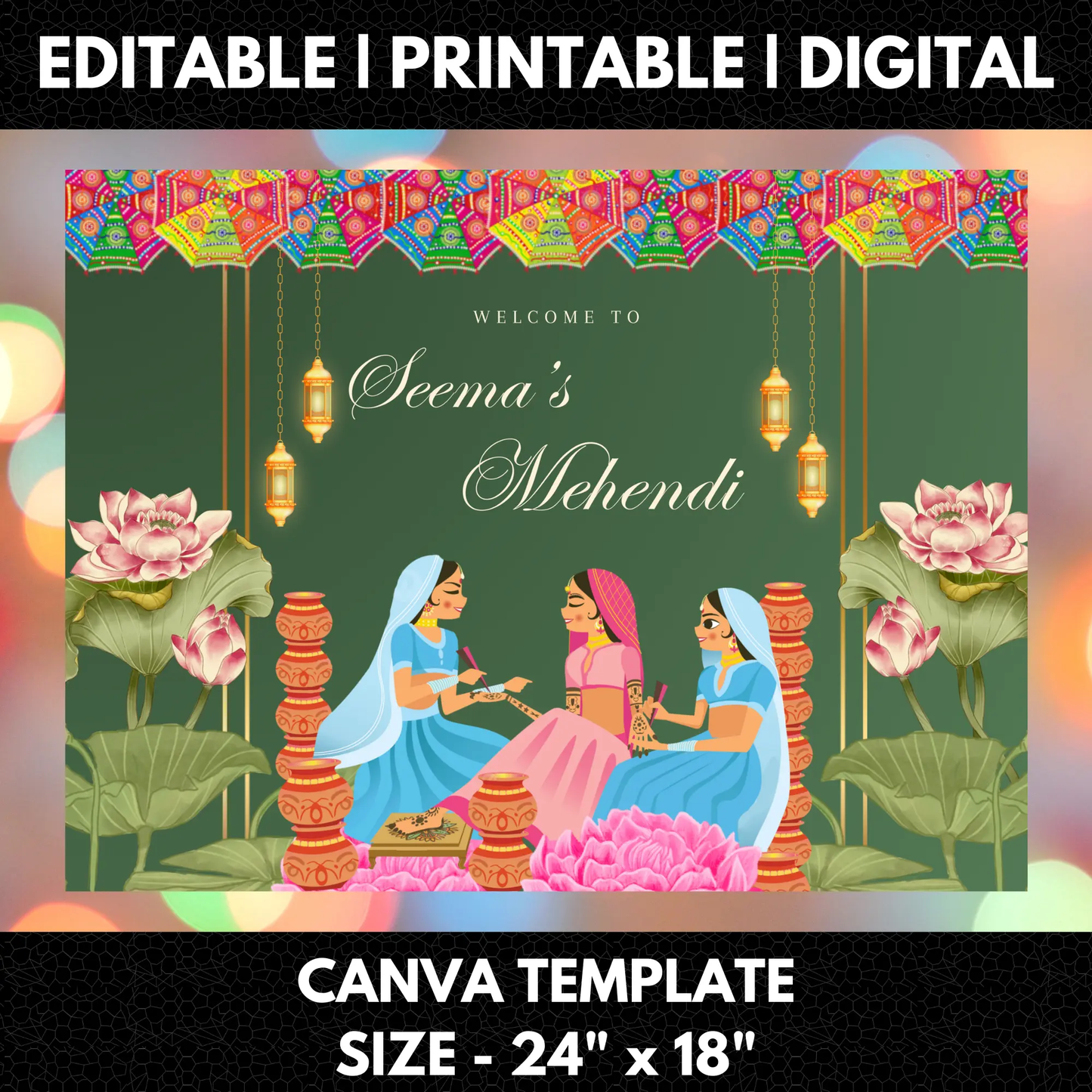 Mehndi Sign Template | Indian Wedding Welcome Sign - CreativeRino