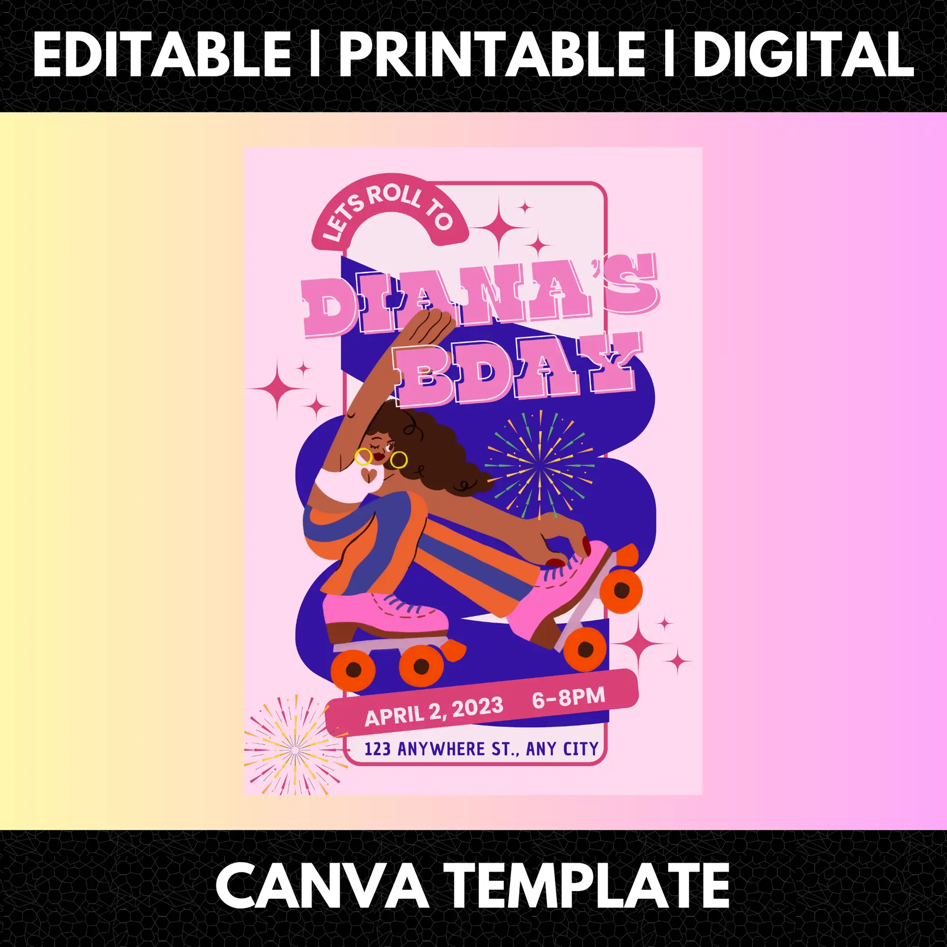 Roller Skates Skating Birthday Invitation Template - CreativeRino