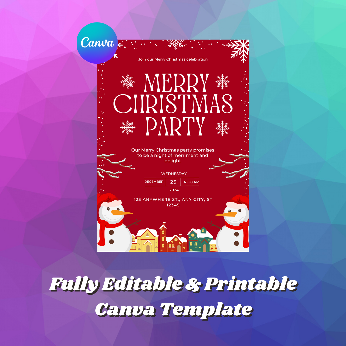 Christmas Party Invitation Template | Snowman Merry Christmas Invite