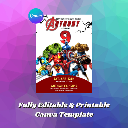 Avengers Birthday Invitation Template | Superhero Invite - CreativeRino