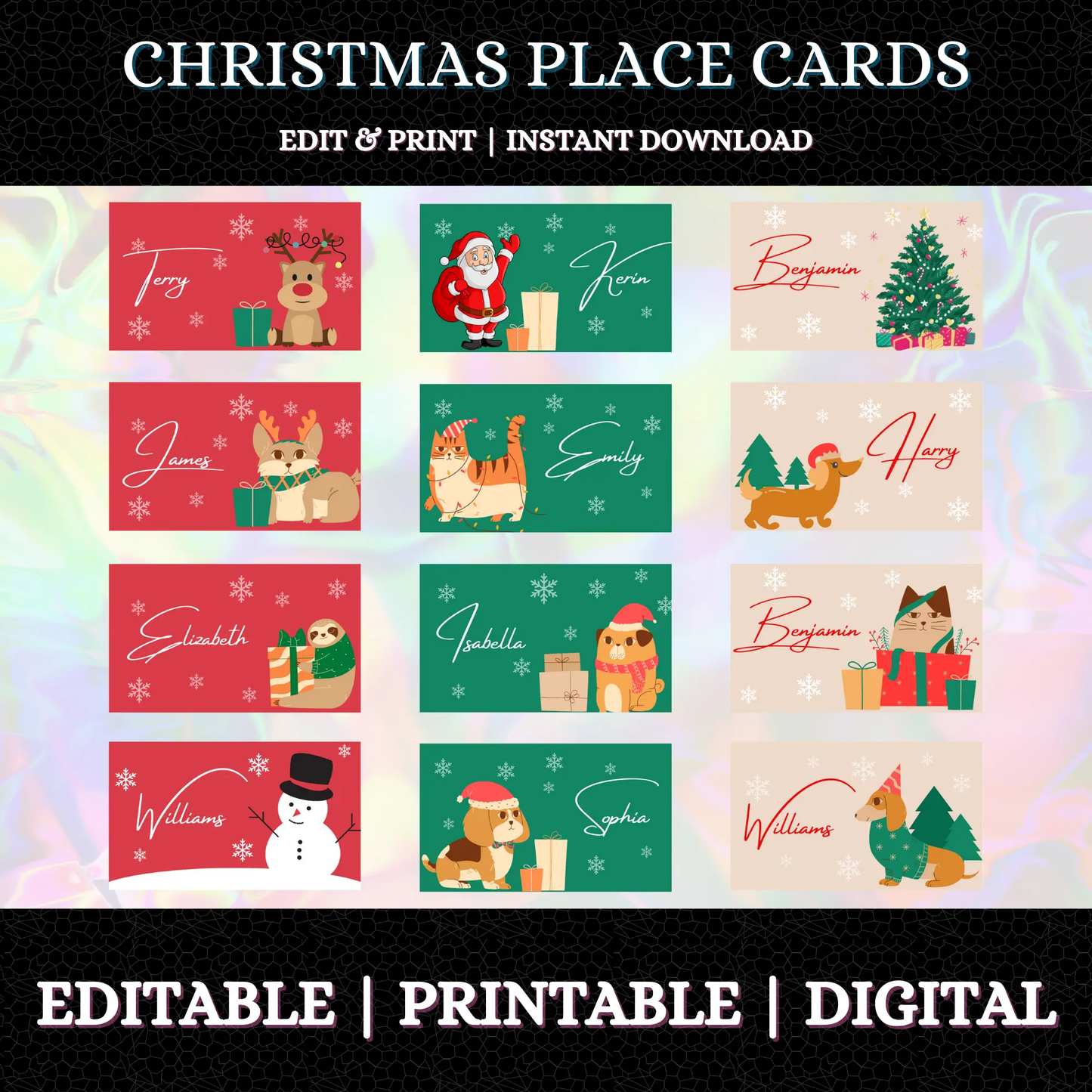 Christmas Placecards Template - CreativeRino