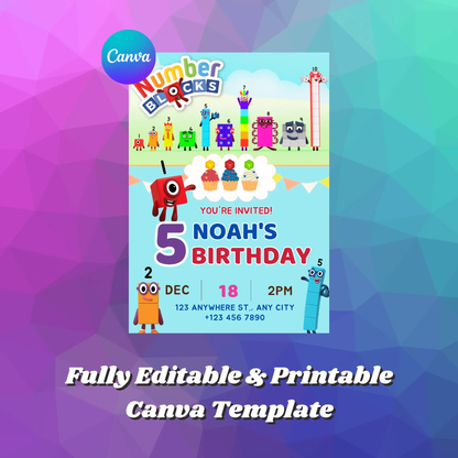 Numberblocks Birthday Invitation Template - CreativeRino