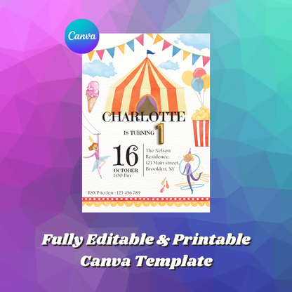 Circus Carnival Birthday Invitation Template - CreativeRino
