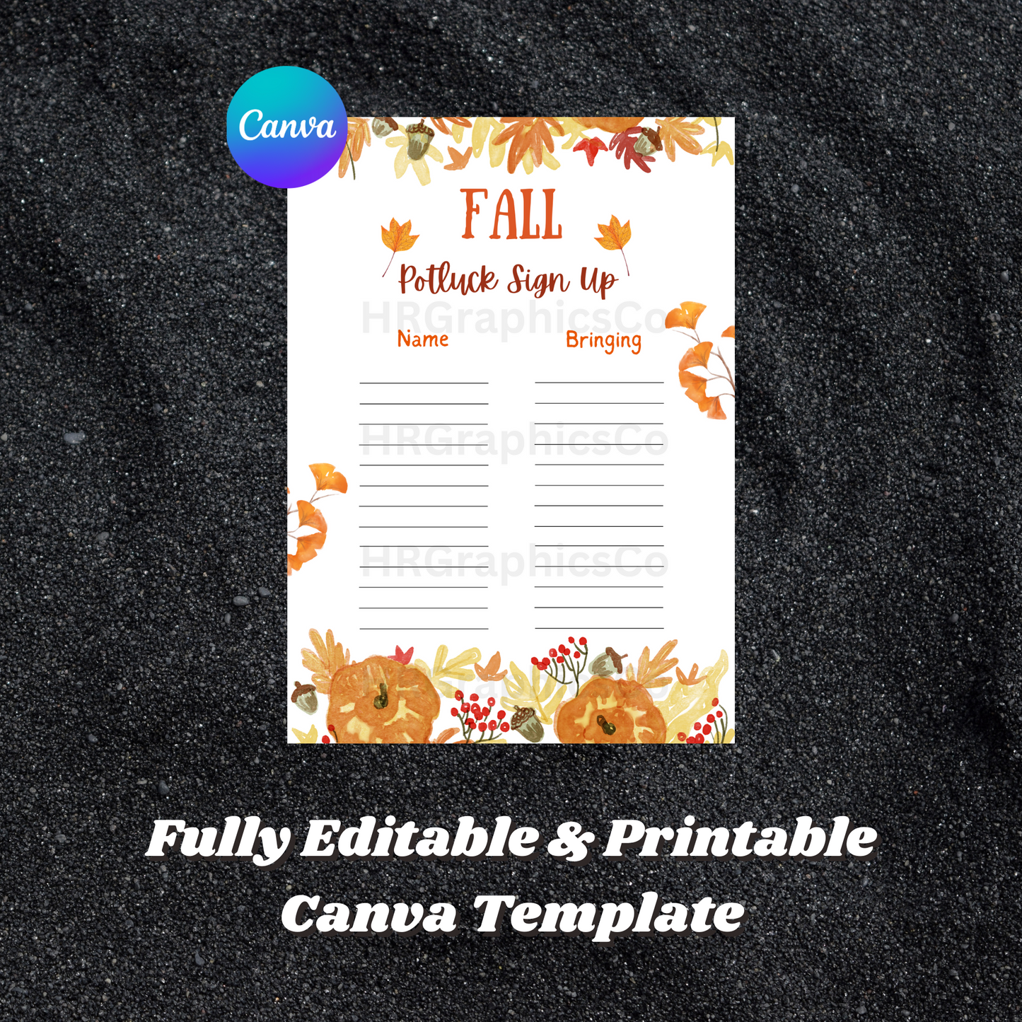 Fall Potluck Sign Up Sheet Template