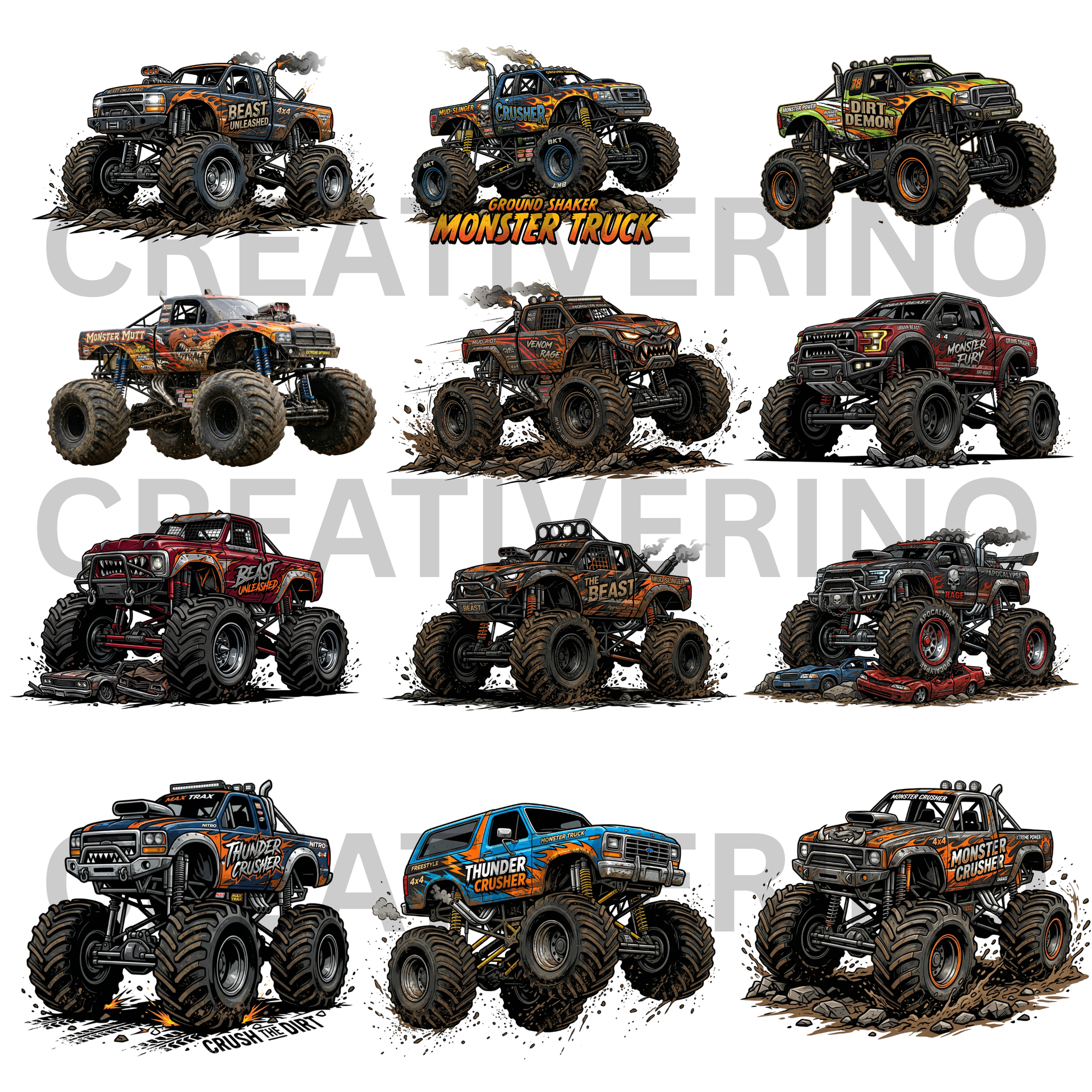 Monster Truck PNG Bundle | Kids Truck Clipart | Monster Jam Style Graphics CreativeRino