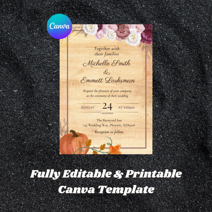 Fall Pumpkin Terracotta Wedding Invitation Template - CreativeRino