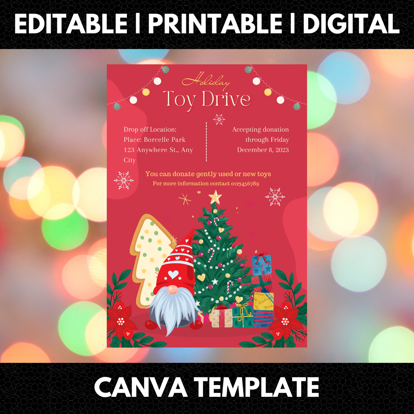 Christmas Toy Drive Flyer Template | Holiday Toy Drive Invitation