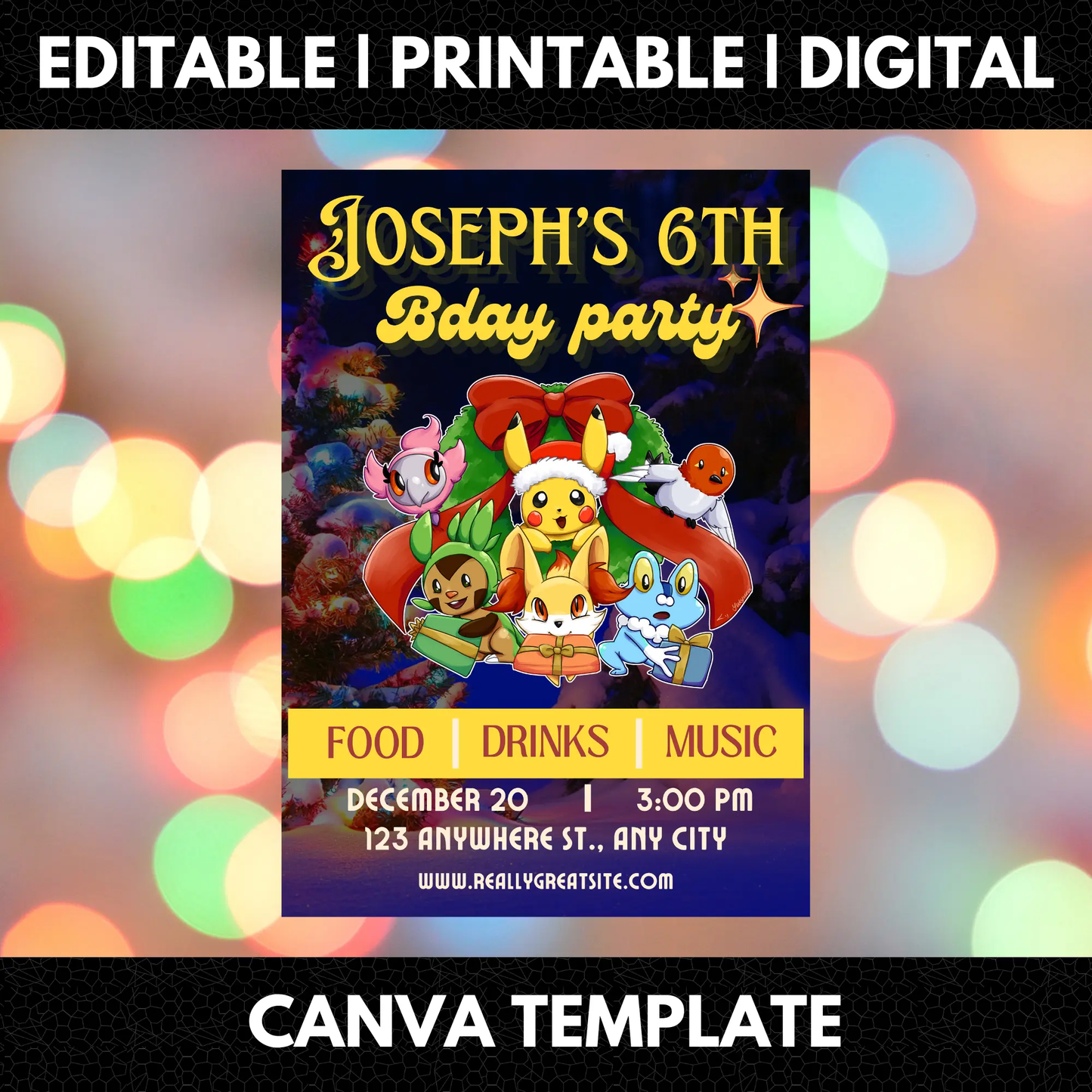 Pokemon Christmas Birthday Invitation Template - CreativeRino