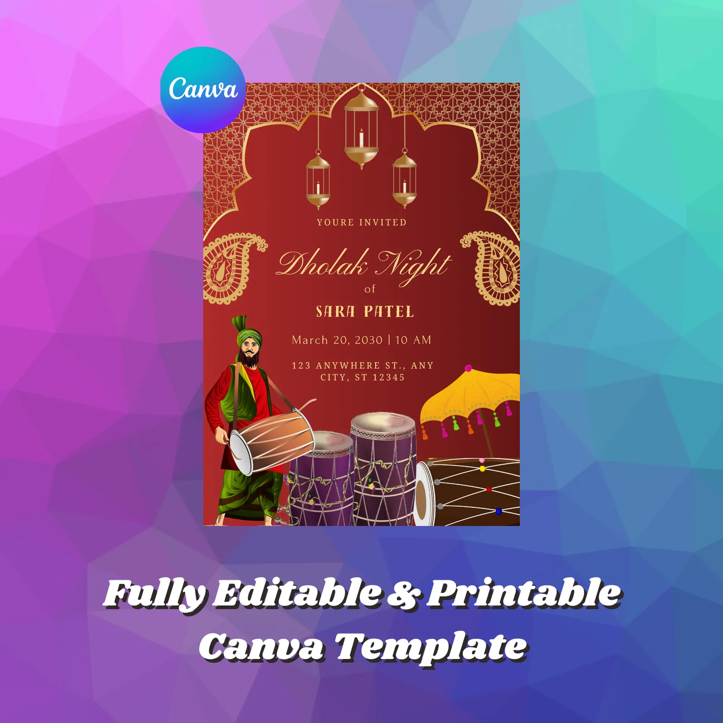 Dholki Dholak Wedding Invitation Template - CreativeRino
