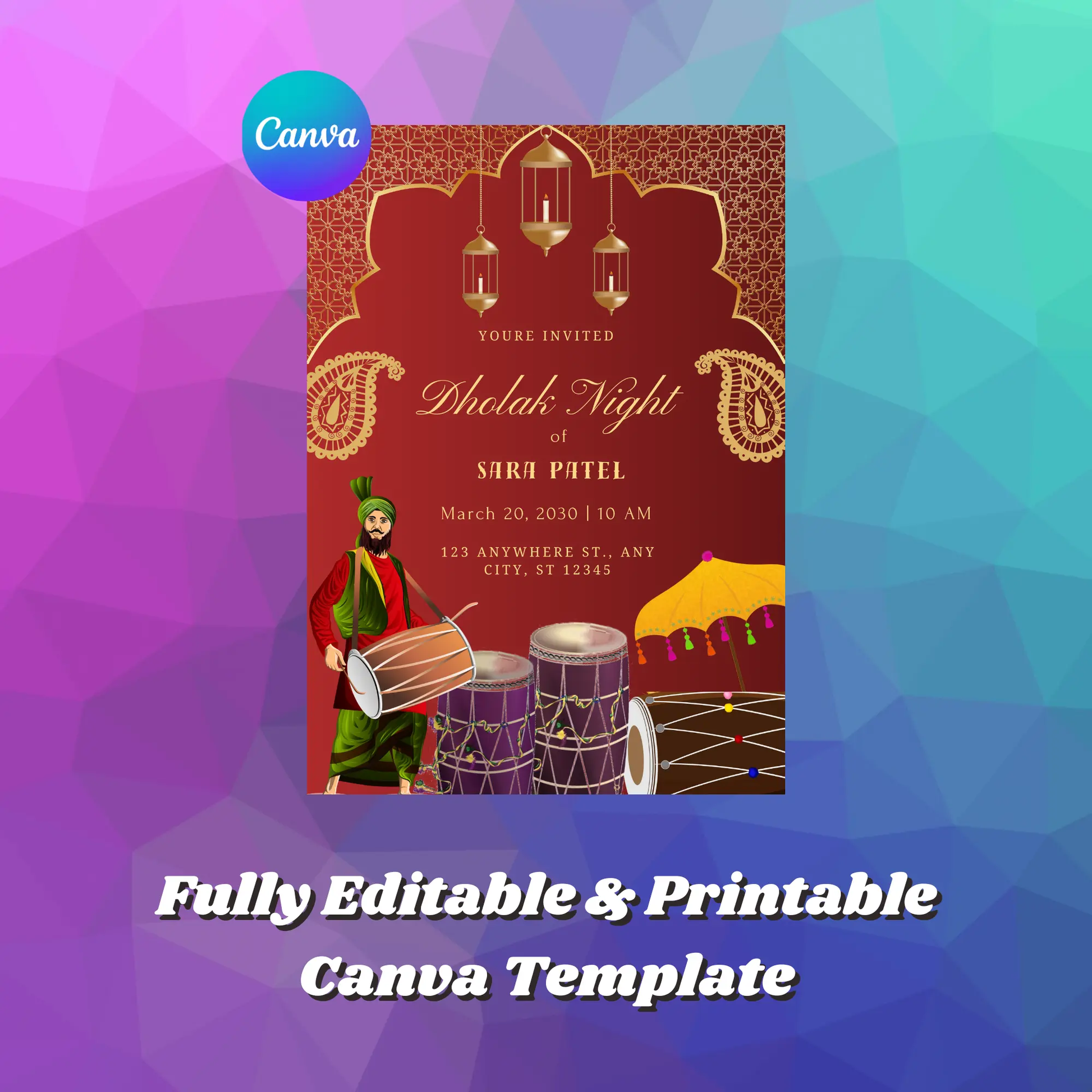 Dholki Dholak Wedding Invitation Template - CreativeRino