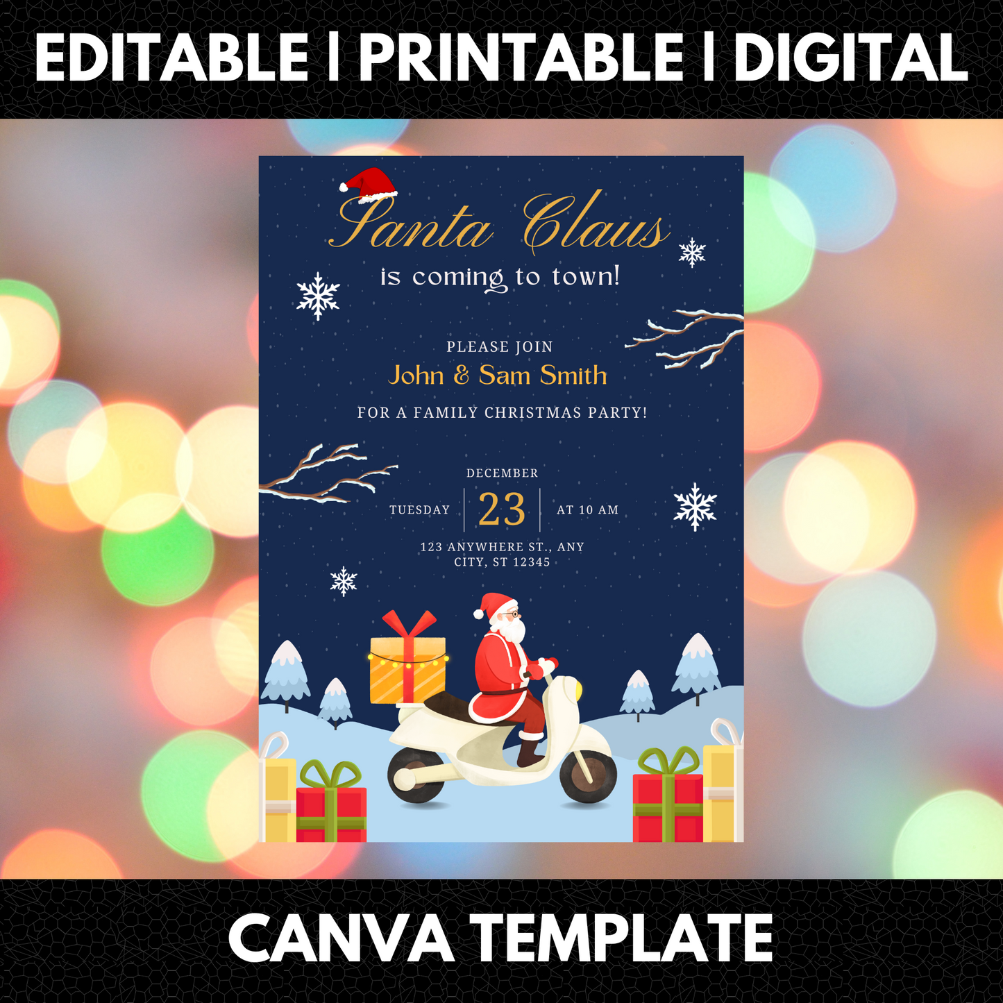 Santa Claus is Coming to Town Invitation Template | Santa Christmas Invite