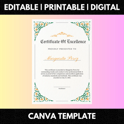Certificate of Excellence Template | Excellence Certificate - CreativeRino