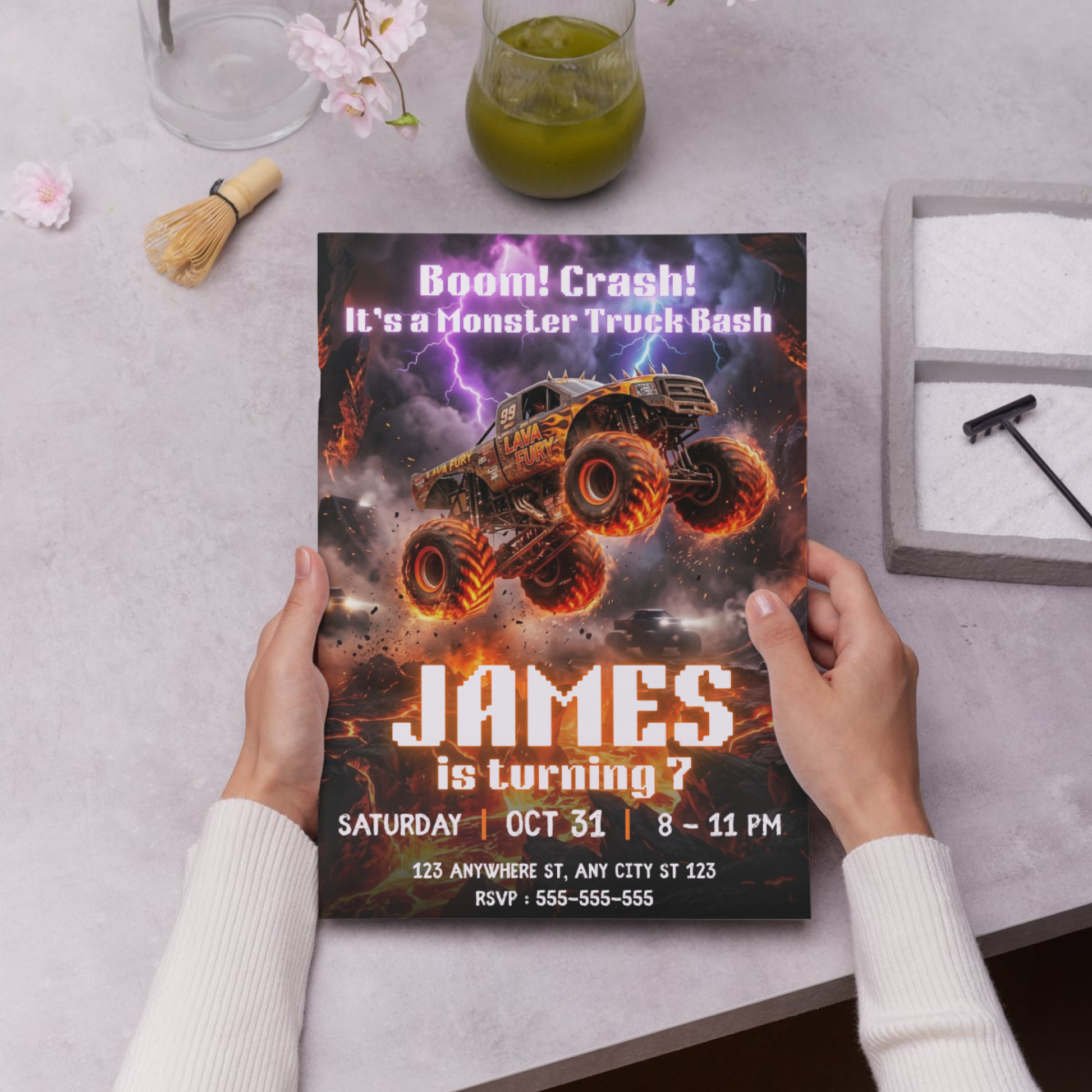 Monster Truck Birthday Invitation Template | Editable Truck Party Invite CreativeRino