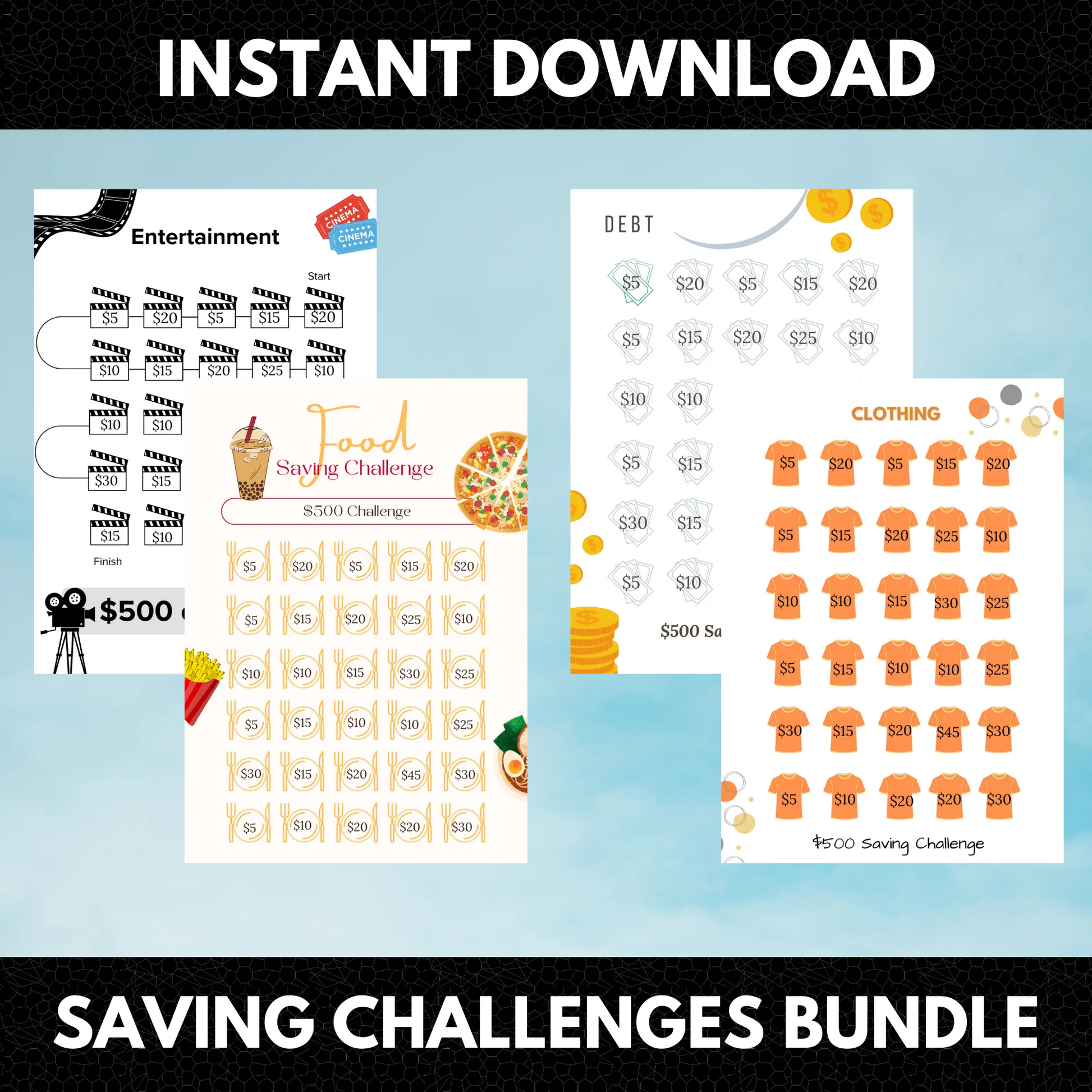 20 Savings Challenge Bundle | Savings Challenge Trackers Sheet - CreativeRino