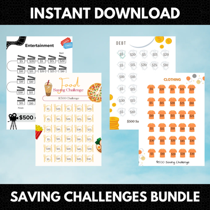 20 Savings Challenge Bundle | Savings Challenge Trackers Sheet - CreativeRino